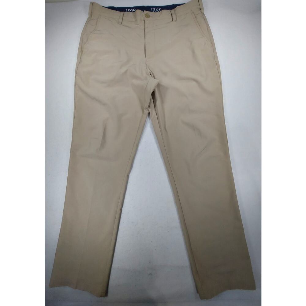 IZOD Golf Pants Mens 36x32 Khaki Stretch Flat Front Performance